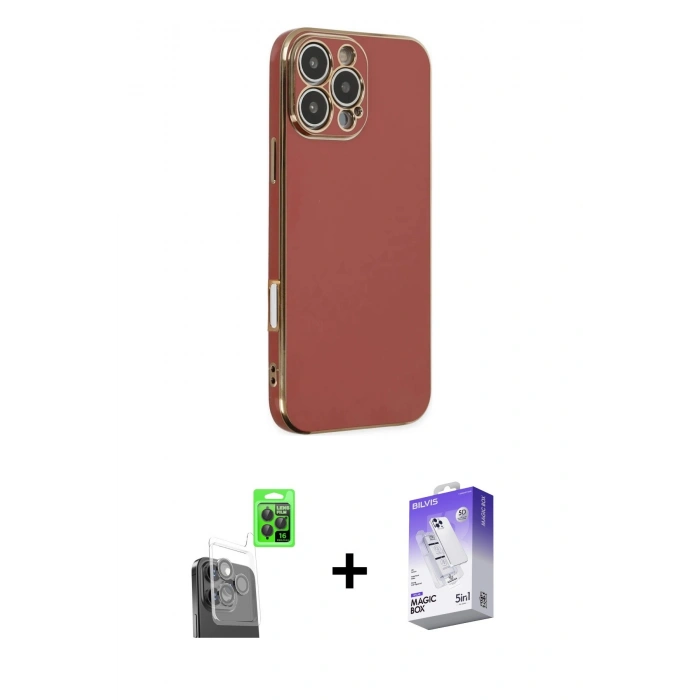 MARSİLYAN™- iPhone 16 Pro Max Kılıf Yankı Serisi - Siyah Bilvis 5in1 3D Magic Cam Ekran Koruyucu + Raze Metal Kamera Lens - SH