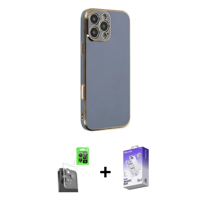 MARSİLYAN™- iPhone 16 Pro Max Kılıf Yankı Serisi - Siyah Bilvis 5in1 3D Magic Cam Ekran Koruyucu + Raze Metal Kamera Lens - SH