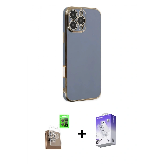 MARSİLYAN™- iPhone 16 Pro Max Kılıf Yankı Serisi - Siyah Bilvis 5in1 3D Magic Cam Ekran Koruyucu + Raze Metal Kamera Lens - CLTM