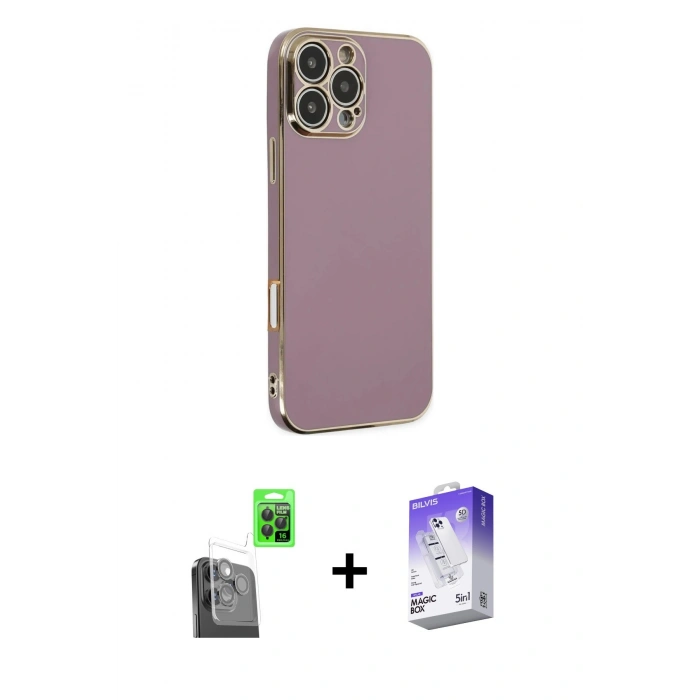MARSİLYAN™- iPhone 16 Pro Max Kılıf Yankı Serisi - Siyah Bilvis 5in1 3D Magic Cam Ekran Koruyucu + Raze Metal Kamera Lens - SH