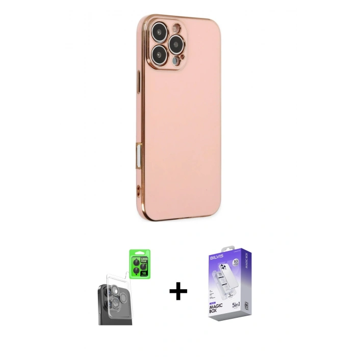 MARSİLYAN™- iPhone 16 Pro Max Kılıf Yankı Serisi - Siyah Bilvis 5in1 3D Magic Cam Ekran Koruyucu + Raze Metal Kamera Lens - SH