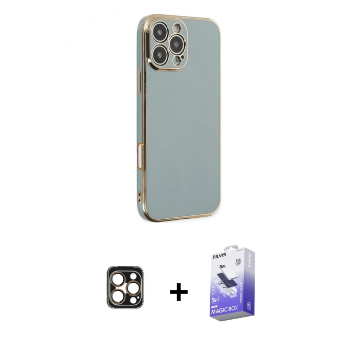 MARSİLYAN™- iPhone 16 Pro Max Kılıf Yankı Serisi - Siyah Bilvis 5in1 5D Magic Hayalet Cam Ekran Koruyucu + PVD Metal Kamera Lens - GD