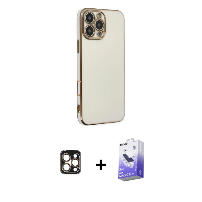 MARSİLYAN™- iPhone 16 Pro Max Kılıf Yankı Serisi - Siyah Bilvis 5in1 5D Magic Hayalet Cam Ekran Koruyucu + PVD Metal Kamera Lens - GD