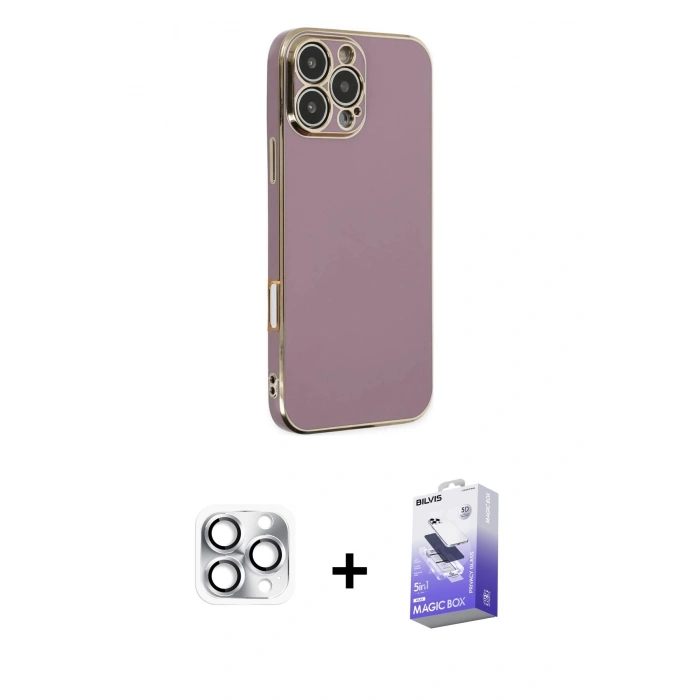 MARSİLYAN™- iPhone 16 Pro Max Kılıf Yankı Serisi - Siyah Bilvis 5in1 5D Magic Hayalet Cam Ekran Koruyucu + Pers Alüminyum Kamera Lens - GS