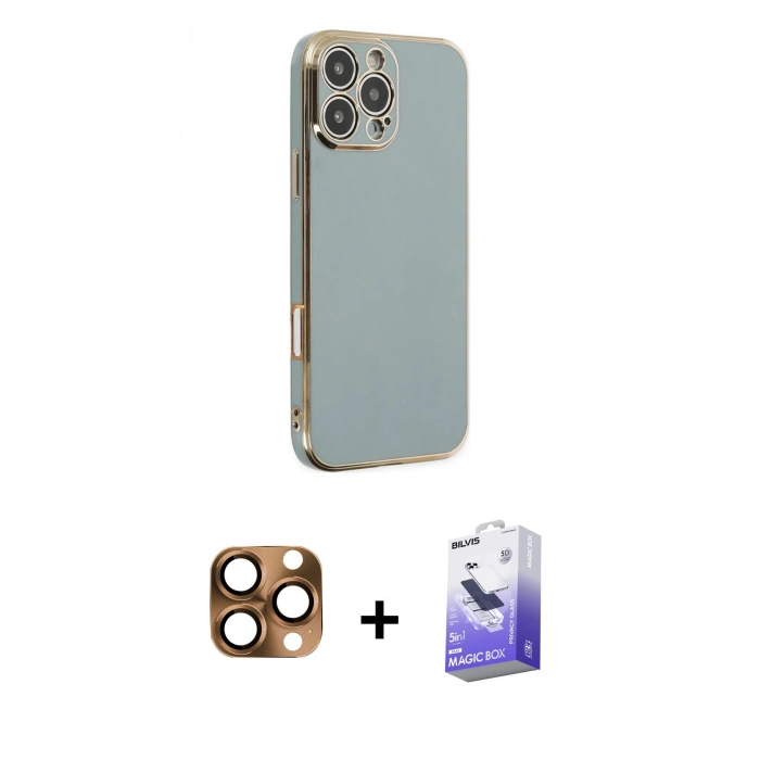 MARSİLYAN™- iPhone 16 Pro Max Kılıf Yankı Serisi - Siyah Bilvis 5in1 5D Magic Hayalet Cam Ekran Koruyucu + Çöl Titanyum Pers Alüminyum Kamera Lens