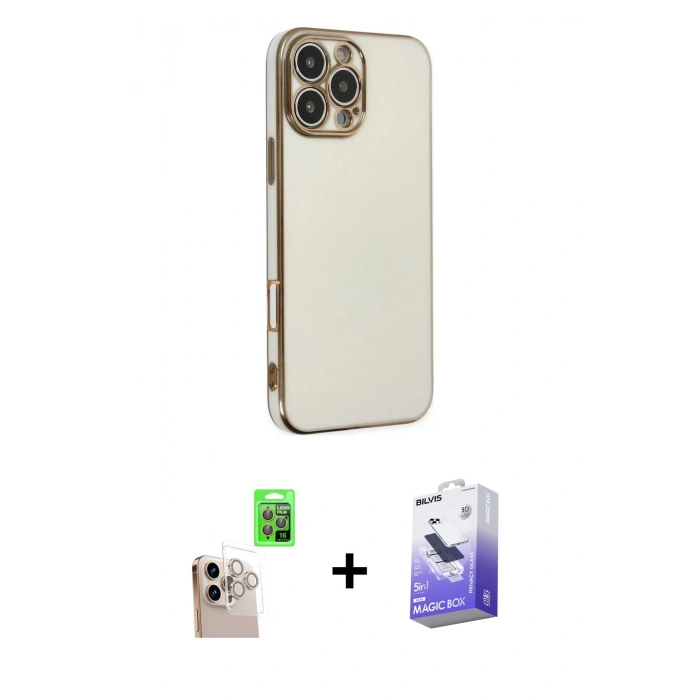 MARSİLYAN™- iPhone 16 Pro Max Kılıf Yankı Serisi - Siyah Bilvis 5in1 5D Magic Hayalet Cam Ekran Koruyucu + Raze Metal Kamera Lens - NLGY