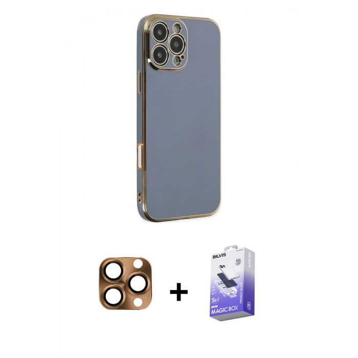 MARSİLYAN™- iPhone 16 Pro Max Kılıf Yankı Serisi - Siyah Bilvis 5in1 5D Magic Hayalet Cam Ekran Koruyucu + Pers Alüminyum Kamera Lens - CLTM