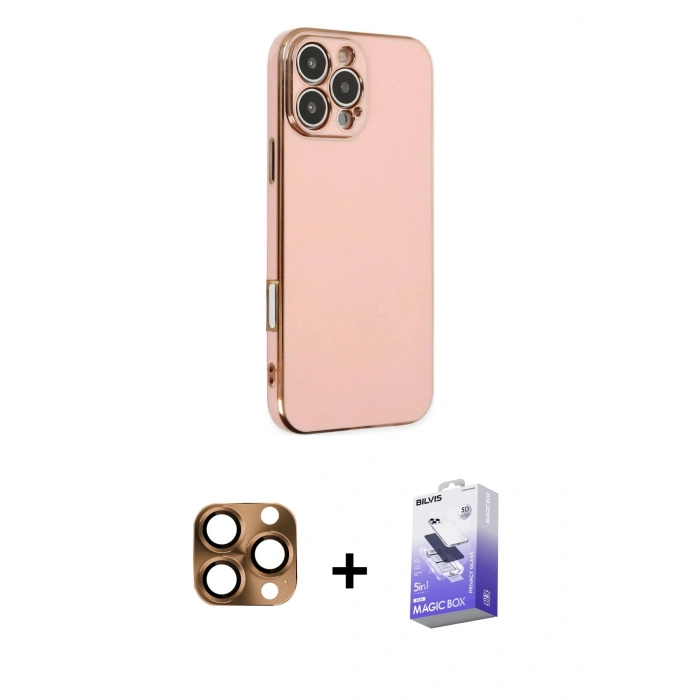 MARSİLYAN™- iPhone 16 Pro Max Kılıf Yankı Serisi - Siyah Bilvis 5in1 5D Magic Hayalet Cam Ekran Koruyucu + Pers Alüminyum Kamera Lens - CLTM