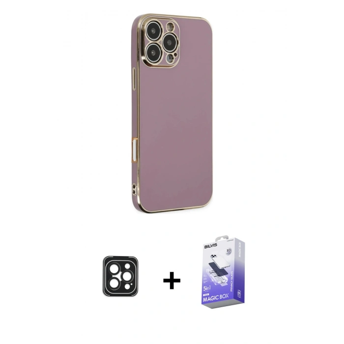 MARSİLYAN™- iPhone 16 Pro Max Kılıf Yankı Serisi - Siyah Bilvis 5in1 5D Magic Hayalet Cam Ekran Koruyucu + PVD Metal Kamera Lens - SH