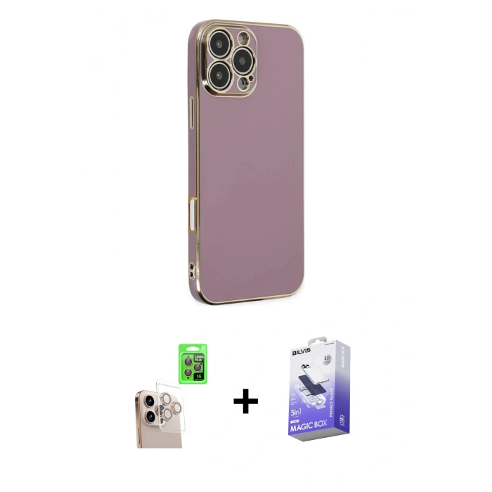 MARSİLYAN™- iPhone 16 Pro Max Kılıf Yankı Serisi - Siyah Bilvis 5in1 5D Magic Hayalet Cam Ekran Koruyucu + Raze Metal Kamera Lens - NLGY