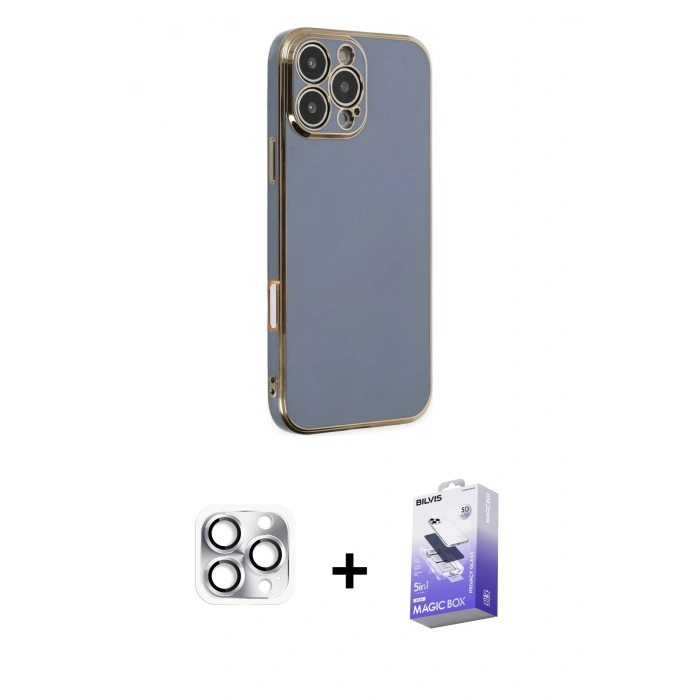MARSİLYAN™- iPhone 16 Pro Max Kılıf Yankı Serisi - Siyah Bilvis 5in1 5D Magic Hayalet Cam Ekran Koruyucu + Pers Alüminyum Kamera Lens - GS