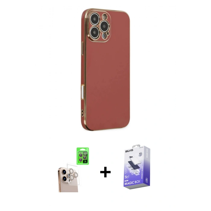 MARSİLYAN™- iPhone 16 Pro Max Kılıf Yankı Serisi - Siyah Bilvis 5in1 5D Magic Hayalet Cam Ekran Koruyucu + Raze Metal Kamera Lens - NLGY