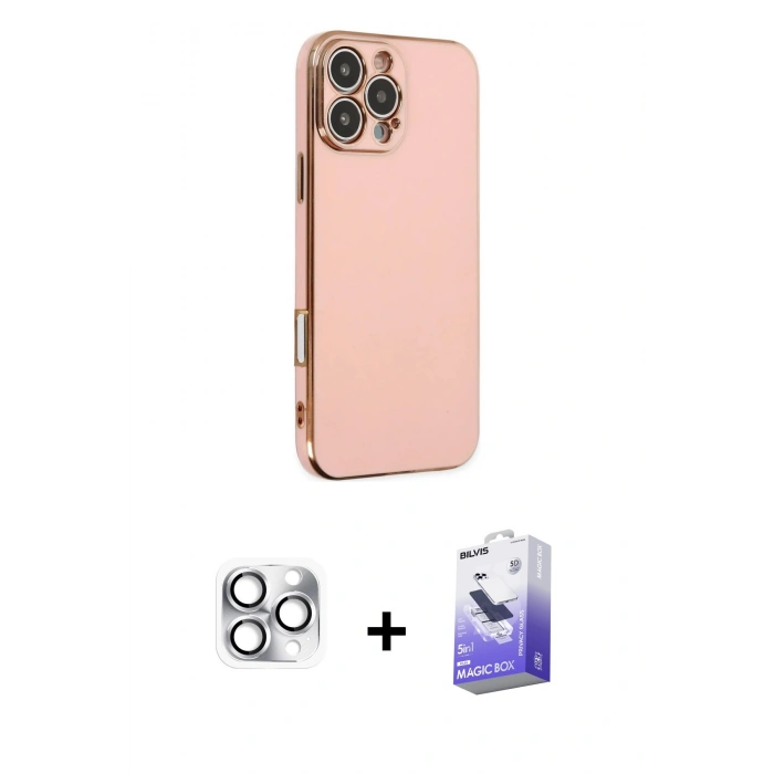MARSİLYAN™- iPhone 16 Pro Max Kılıf Yankı Serisi - Siyah Bilvis 5in1 5D Magic Hayalet Cam Ekran Koruyucu + Pers Alüminyum Kamera Lens - GS