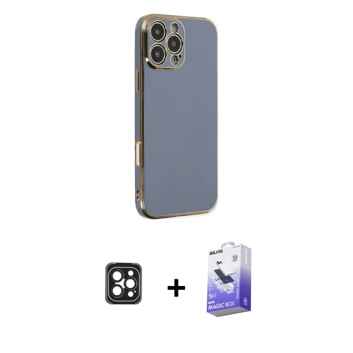MARSİLYAN™- iPhone 16 Pro Max Kılıf Yankı Serisi - Siyah Bilvis 5in1 5D Magic Hayalet Cam Ekran Koruyucu + PVD Metal Kamera Lens - SH