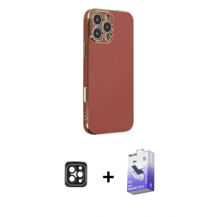 MARSİLYAN™- iPhone 16 Pro Max Kılıf Yankı Serisi - Siyah Bilvis 5in1 5D Magic Hayalet Cam Ekran Koruyucu + PVD Metal Kamera Lens - SH