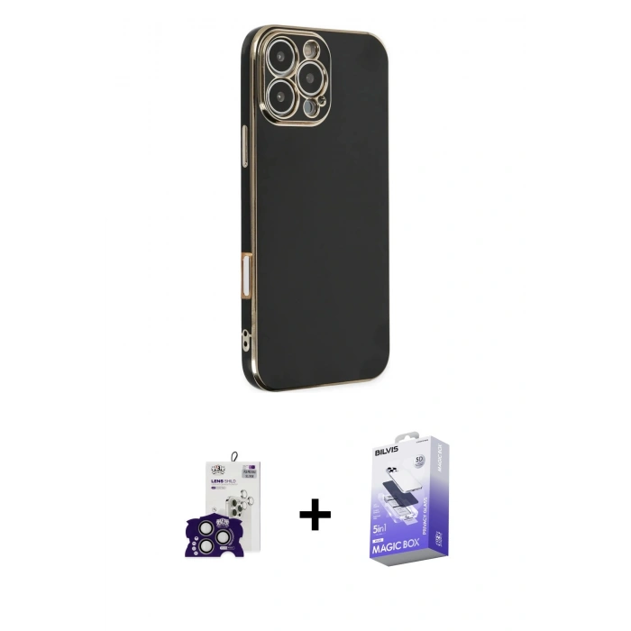 MARSİLYAN™- iPhone 16 Pro Max Kılıf Yankı Serisi - Siyah Bilvis 5in1 5D Magic Hayalet Cam Ekran Koruyucu + Bilvis Titan Kamera Lens - TMGI