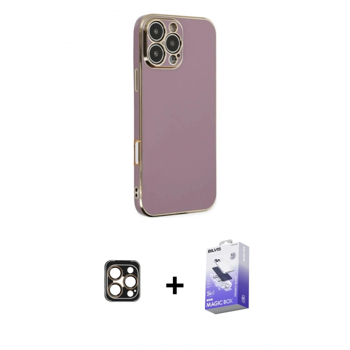 MARSİLYAN™- iPhone 16 Pro Max Kılıf Yankı Serisi - Siyah Bilvis 5in1 5D Magic Hayalet Cam Ekran Koruyucu + PVD Metal Kamera Lens - GD