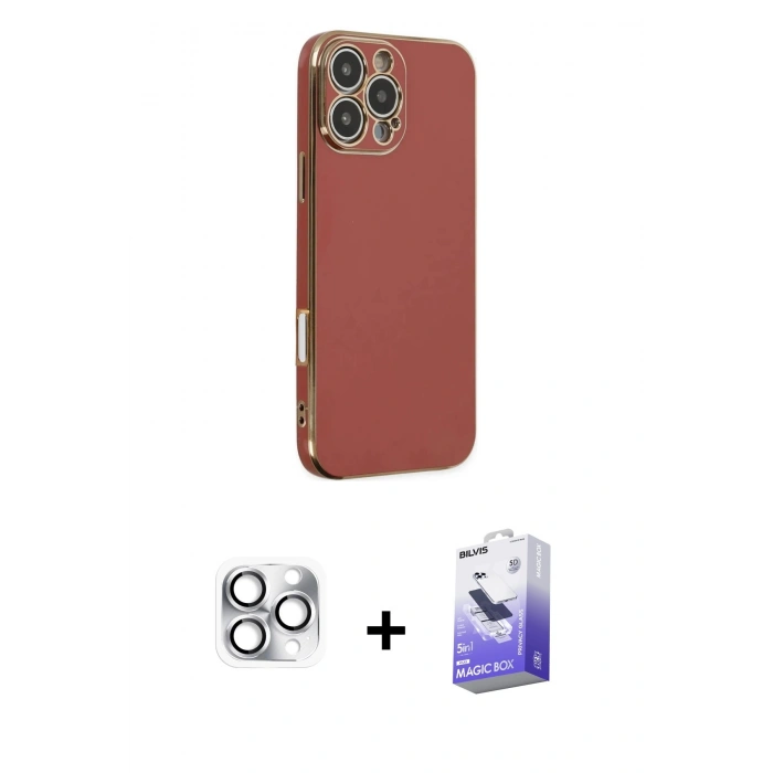 MARSİLYAN™- iPhone 16 Pro Max Kılıf Yankı Serisi - Siyah Bilvis 5in1 5D Magic Hayalet Cam Ekran Koruyucu + Pers Alüminyum Kamera Lens - GS