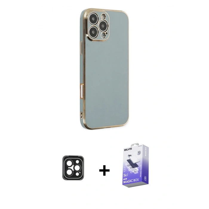 MARSİLYAN™- iPhone 16 Pro Max Kılıf Yankı Serisi - Siyah Bilvis 5in1 5D Magic Hayalet Cam Ekran Koruyucu + PVD Metal Kamera Lens - SH