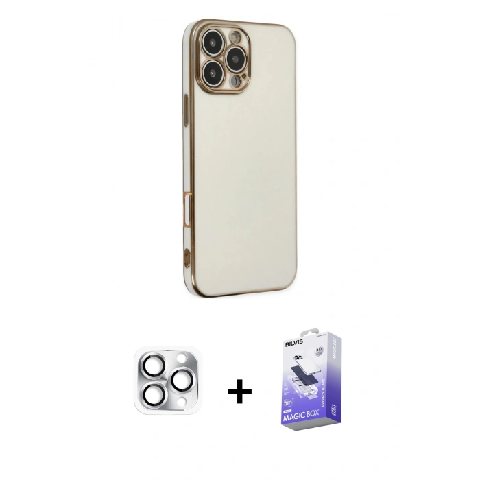 MARSİLYAN™- iPhone 16 Pro Max Kılıf Yankı Serisi - Siyah Bilvis 5in1 5D Magic Hayalet Cam Ekran Koruyucu + Pers Alüminyum Kamera Lens - GS