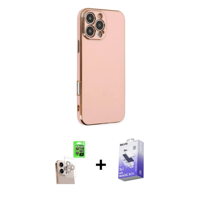 MARSİLYAN™- iPhone 16 Pro Max Kılıf Yankı Serisi - Siyah Bilvis 5in1 5D Magic Hayalet Cam Ekran Koruyucu + Raze Metal Kamera Lens - NLGY