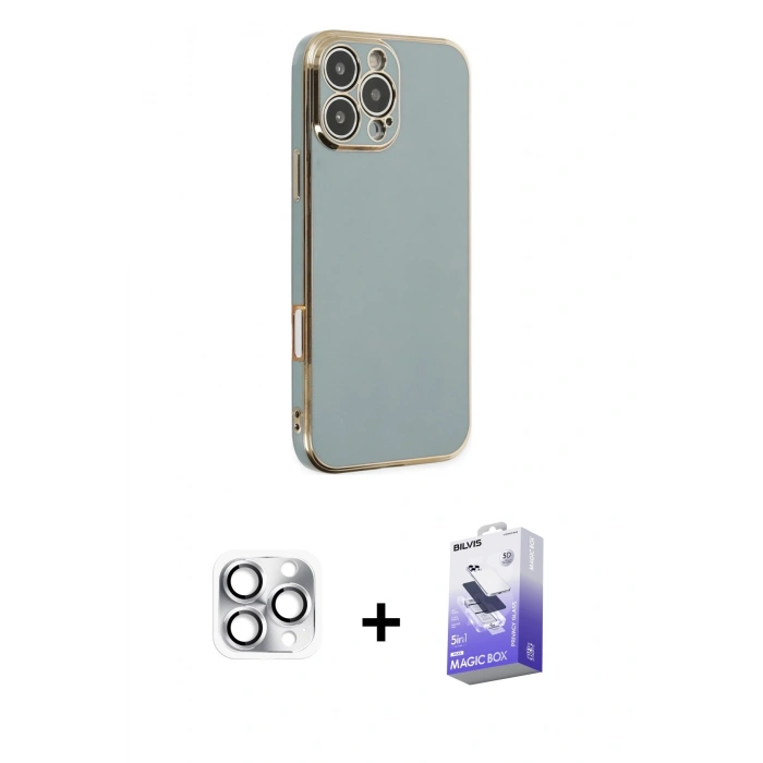 MARSİLYAN™- iPhone 16 Pro Max Kılıf Yankı Serisi - Siyah Bilvis 5in1 5D Magic Hayalet Cam Ekran Koruyucu + Pers Alüminyum Kamera Lens - GS