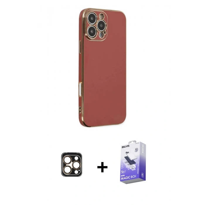 MARSİLYAN™- iPhone 16 Pro Max Kılıf Yankı Serisi - Siyah Bilvis 5in1 5D Magic Hayalet Cam Ekran Koruyucu + PVD Metal Kamera Lens - GD