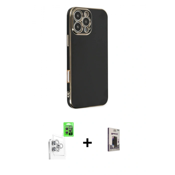 MARSİLYAN™- iPhone 16 Pro Max Kılıf Yankı Serisi - Siyah Bilvis Hayalet Cam Ekran Koruyucu + Raze Metal Kamera Lens - BZ