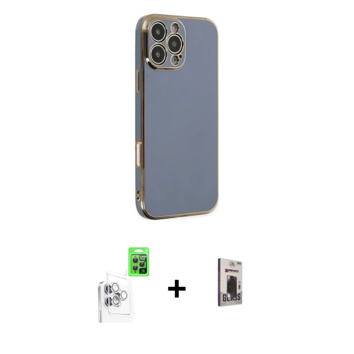 MARSİLYAN™- iPhone 16 Pro Max Kılıf Yankı Serisi - Siyah Bilvis Hayalet Cam Ekran Koruyucu + Raze Metal Kamera Lens - BZ