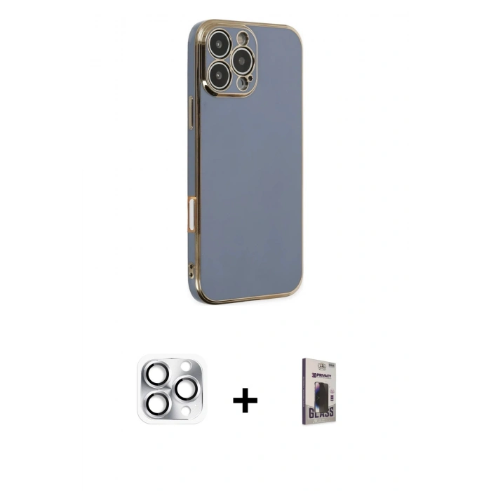 MARSİLYAN™- iPhone 16 Pro Max Kılıf Yankı Serisi - Siyah Bilvis Hayalet Cam Ekran Koruyucu + Pers Alüminyum Kamera Lens - GS