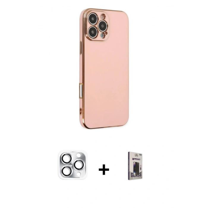 MARSİLYAN™- iPhone 16 Pro Max Kılıf Yankı Serisi - Siyah Bilvis Hayalet Cam Ekran Koruyucu + Pers Alüminyum Kamera Lens - GS