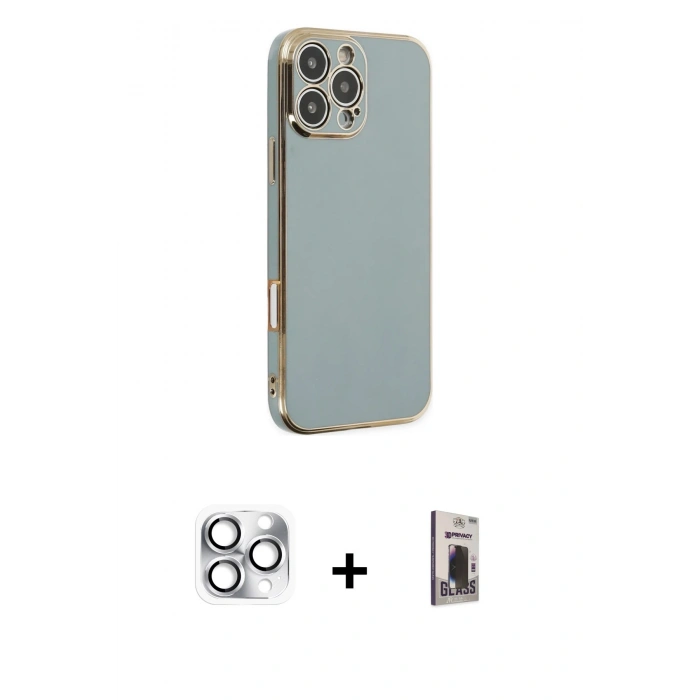 MARSİLYAN™- iPhone 16 Pro Max Kılıf Yankı Serisi - Siyah Bilvis Hayalet Cam Ekran Koruyucu + Pers Alüminyum Kamera Lens - GS