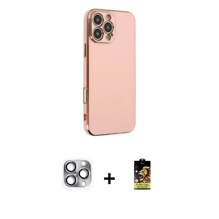 MARSİLYAN™- iPhone 16 Pro Max Kılıf Yankı Serisi - Siyah Buffer Cam Ekran Koruyucu + Gri Pers Alüminyum Kamera Lens
