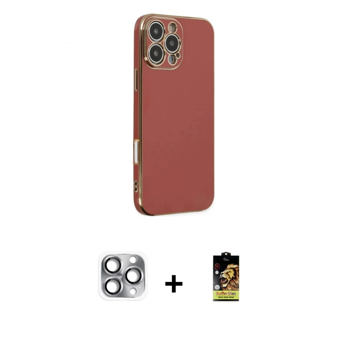MARSİLYAN™- iPhone 16 Pro Max Kılıf Yankı Serisi - Siyah Buffer Cam Ekran Koruyucu + Gri Pers Alüminyum Kamera Lens