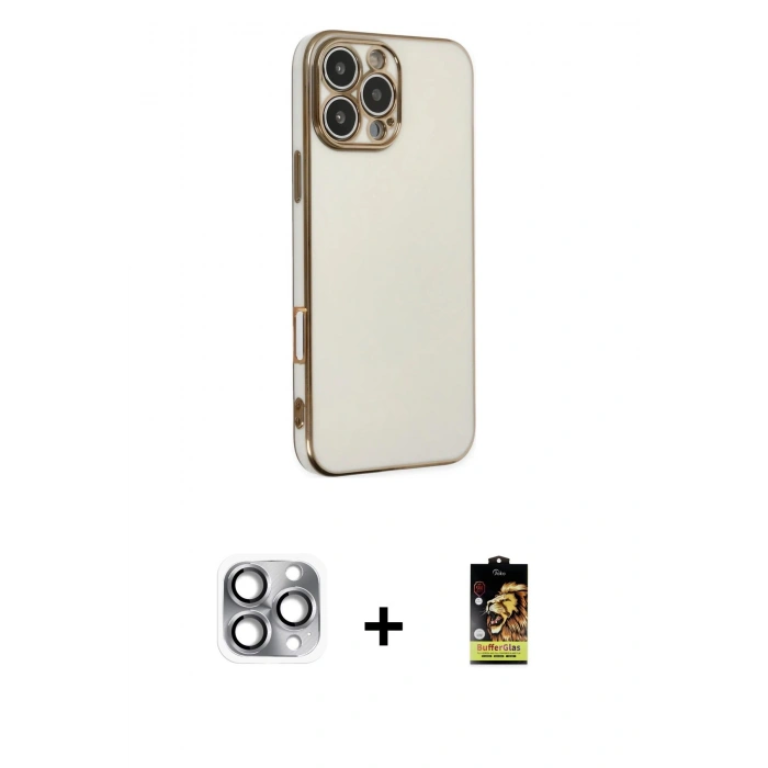 MARSİLYAN™- iPhone 16 Pro Max Kılıf Yankı Serisi - Siyah Buffer Cam Ekran Koruyucu + Gri Pers Alüminyum Kamera Lens