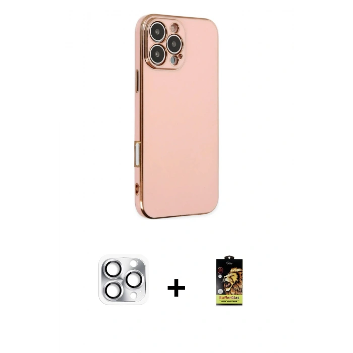 MARSİLYAN™- iPhone 16 Pro Max Kılıf Yankı Serisi - Siyah Buffer Cam Ekran Koruyucu + Pers Alüminyum Kamera Lens - GS