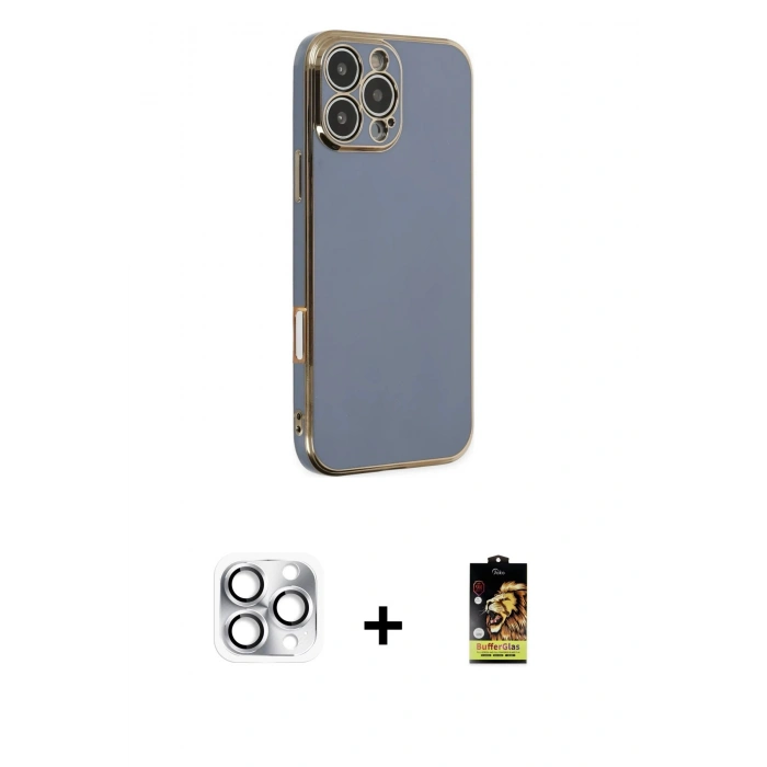 MARSİLYAN™- iPhone 16 Pro Max Kılıf Yankı Serisi - Siyah Buffer Cam Ekran Koruyucu + Pers Alüminyum Kamera Lens - GS