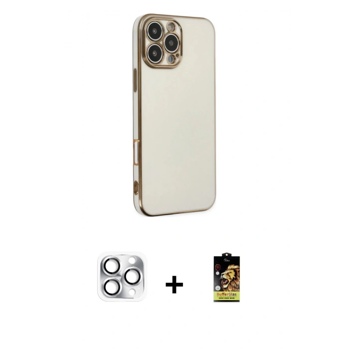 MARSİLYAN™- iPhone 16 Pro Max Kılıf Yankı Serisi - Siyah Buffer Cam Ekran Koruyucu + Pers Alüminyum Kamera Lens - GS