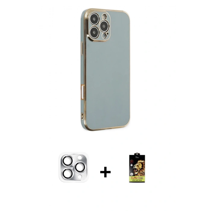 MARSİLYAN™- iPhone 16 Pro Max Kılıf Yankı Serisi - Siyah Buffer Cam Ekran Koruyucu + Pers Alüminyum Kamera Lens - GS