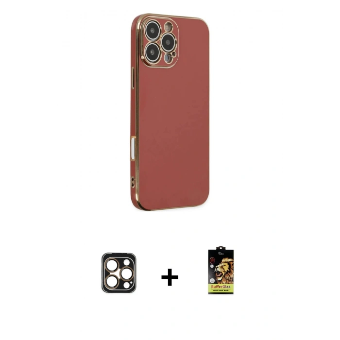 MARSİLYAN™- iPhone 16 Pro Max Kılıf Yankı Serisi - Siyah Buffer Cam Ekran Koruyucu + PVD Metal Kamera Lens - GD