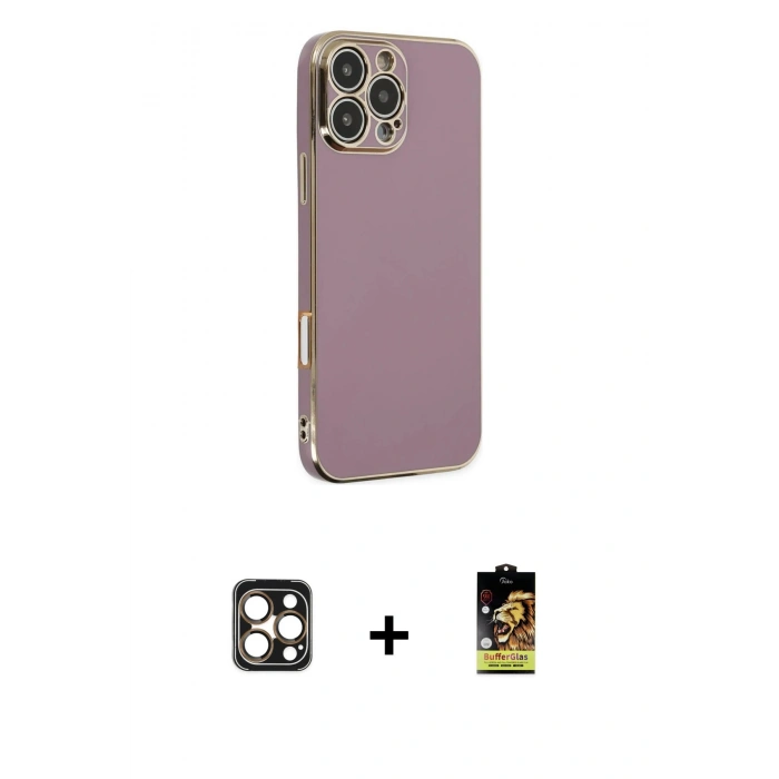 MARSİLYAN™- iPhone 16 Pro Max Kılıf Yankı Serisi - Siyah Buffer Cam Ekran Koruyucu + PVD Metal Kamera Lens - GD