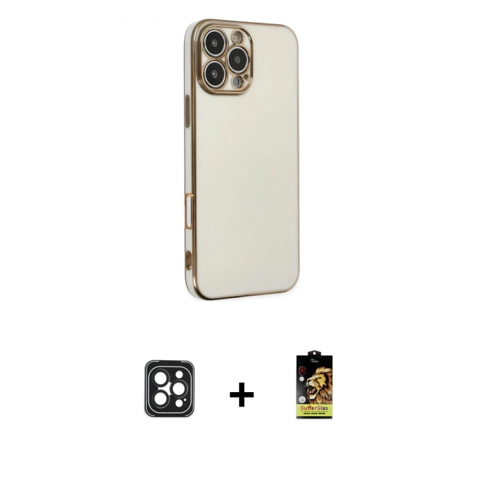 MARSİLYAN™- iPhone 16 Pro Max Kılıf Yankı Serisi - Siyah Buffer Cam Ekran Koruyucu + PVD Metal Kamera Lens - SH