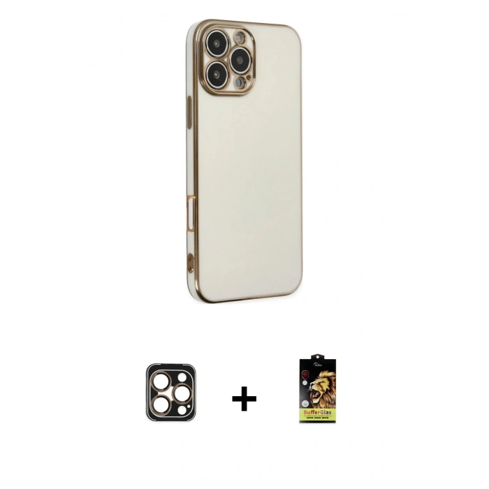 MARSİLYAN™- iPhone 16 Pro Max Kılıf Yankı Serisi - Siyah Buffer Cam Ekran Koruyucu + PVD Metal Kamera Lens - GD