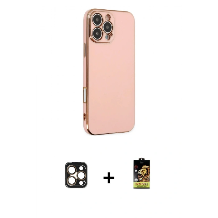 MARSİLYAN™- iPhone 16 Pro Max Kılıf Yankı Serisi - Siyah Buffer Cam Ekran Koruyucu + PVD Metal Kamera Lens - GD