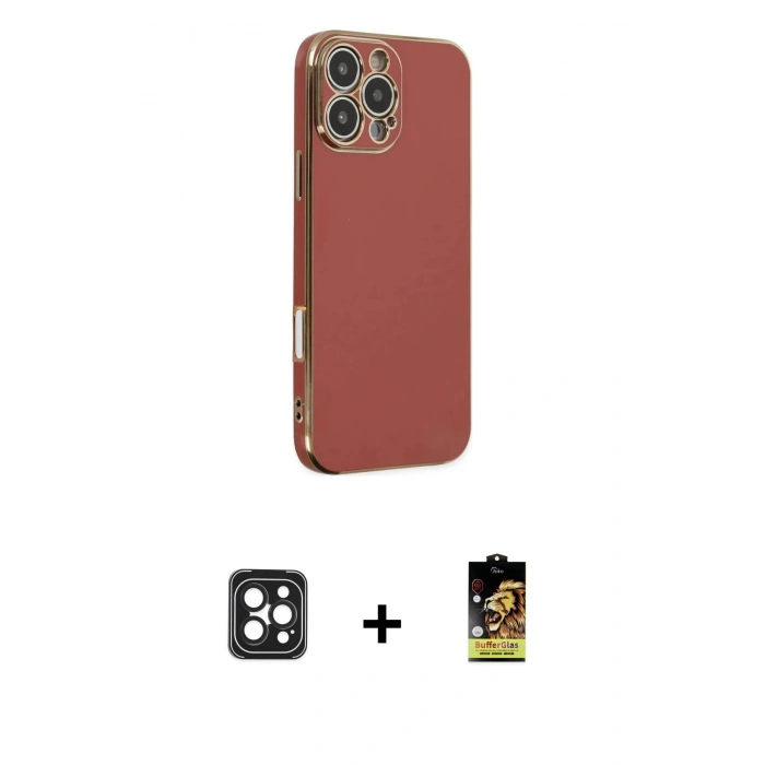MARSİLYAN™- iPhone 16 Pro Max Kılıf Yankı Serisi - Siyah Buffer Cam Ekran Koruyucu + PVD Metal Kamera Lens - SH