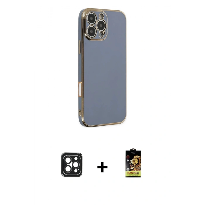 MARSİLYAN™- iPhone 16 Pro Max Kılıf Yankı Serisi - Siyah Buffer Cam Ekran Koruyucu + PVD Metal Kamera Lens - SH
