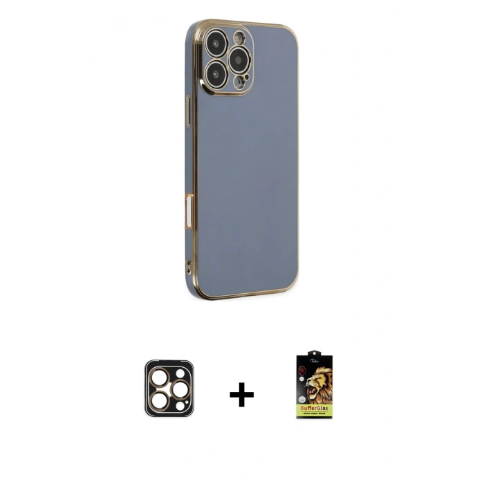 MARSİLYAN™- iPhone 16 Pro Max Kılıf Yankı Serisi - Siyah Buffer Cam Ekran Koruyucu + PVD Metal Kamera Lens - GD