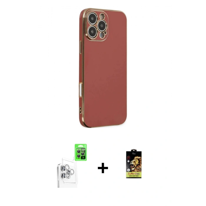 MARSİLYAN™- iPhone 16 Pro Max Kılıf Yankı Serisi - Siyah Buffer Cam Ekran Koruyucu + Raze Metal Kamera Lens - BZ