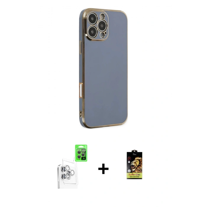 MARSİLYAN™- iPhone 16 Pro Max Kılıf Yankı Serisi - Siyah Buffer Cam Ekran Koruyucu + Raze Metal Kamera Lens - BZ