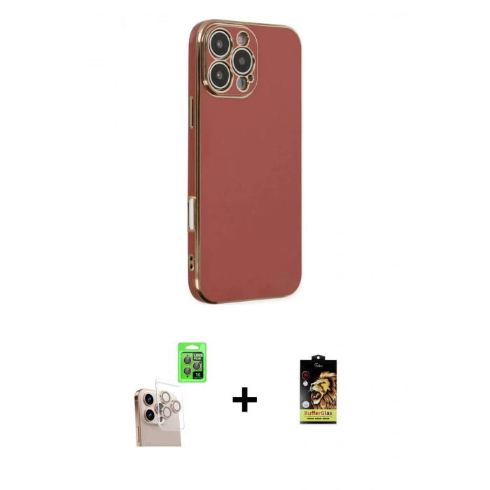 MARSİLYAN™- iPhone 16 Pro Max Kılıf Yankı Serisi - Siyah Buffer Cam Ekran Koruyucu + Raze Metal Kamera Lens - NLGY